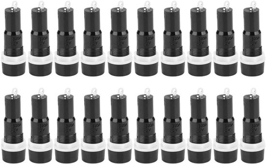Fusehouder met schroefdop voor glazen buiszekeringen, 10 A / 250 V, 5 x 20 mm, zwart, 20 stuks, veilig en betrouwbaar gebruik