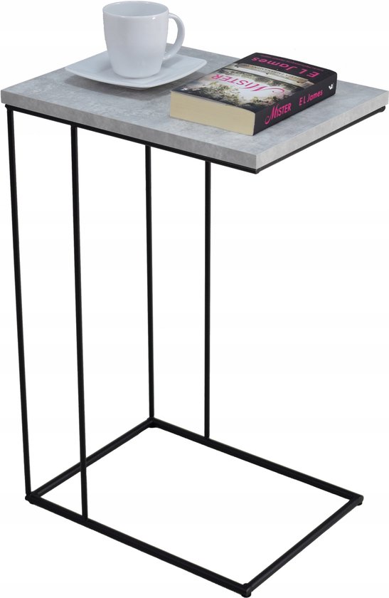 FutuStal - Bijzettafel Druciany - Zwart Beton Licht - Metaal en Laminaat - 62cm Hoog van Merkloos