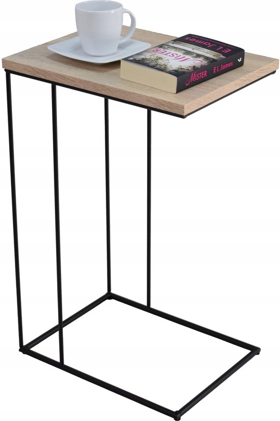 FutuStal Serie - Metalen Bijzettafel - Zwart - Dąb Sonoma - Rechthoekig van Merkloos