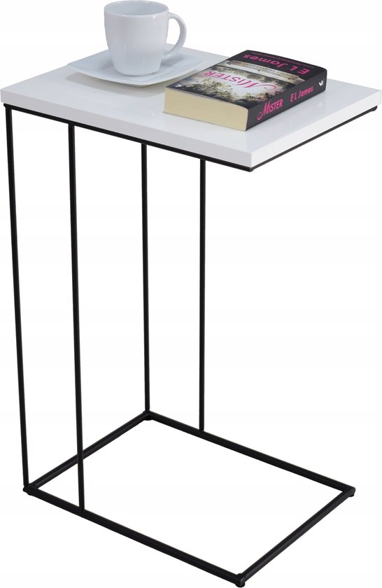 FutuStal - Stijvolle Bijzettafel - Zwart Draad - Wit Glanzend Blad van Merkloos