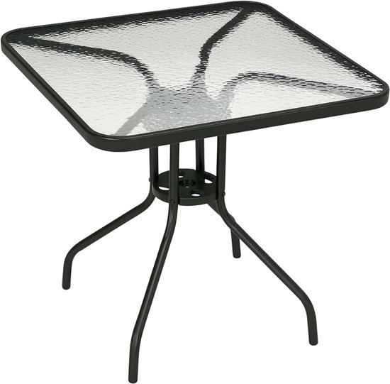 Gartentisch Abnehmbar Metall 76x76 cm Wetterfest quadrarisch Balkontisch mit Schirmloch, rutschfest Buffettisch Campingtisch Terrassentisch für Outdoor Garten, Terrasse Balkon Schwarz