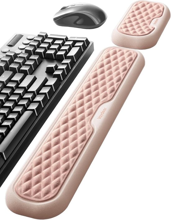 Geheugenfoam Polssteun Set voor Comfortabel Typen, Roze en Crème-Wit, Ergonomisch Ontwerp