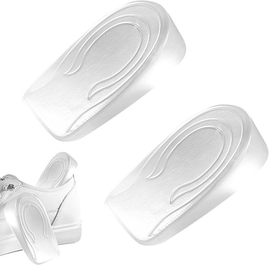 Gel hielkussens voor schoenen - Transparante silicone hielpads tegen plantaire fasciitis, verhoogt 1 cm, ondersteuning voor achillespees en comfort in de schoenen