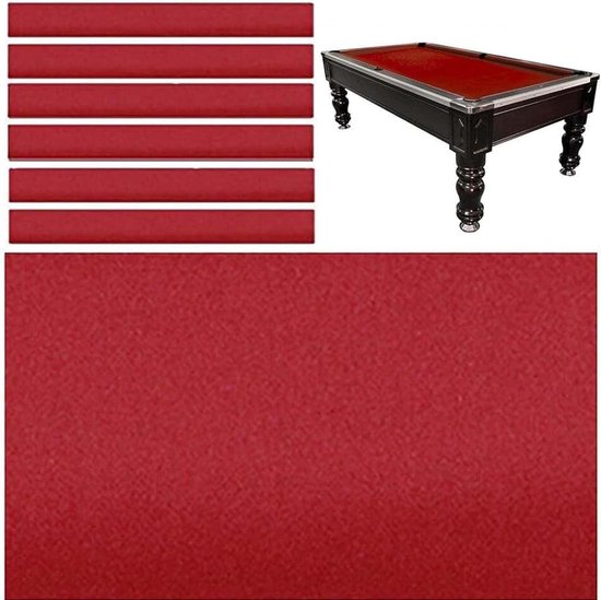Generic Biljartdoek Pooltafel Vilt Standaard Duurzaam Biljart Pooltafelkleed 7ft 8ft 9ft Snooker Speltafelkleed Pad voor Indoor Biljartsport met Kussen Doek Strip,Rood,9Ft