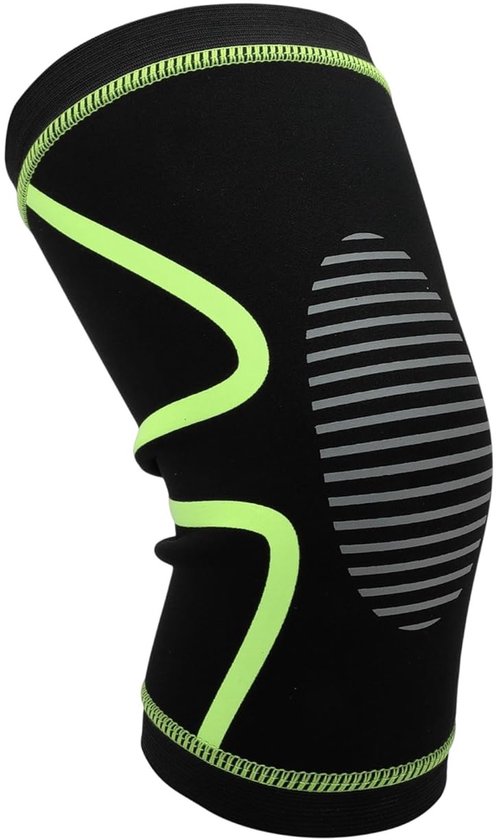Gevoerde kniebandage van schuim, uniseks compressiekousen voor sport, bescherming bij hardlopen en voetbal, medium, zwart/neongroen
