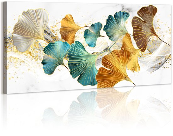 Ginkgo Blad Canvas Muurkunst Prints Grote Ingelijste Foto Botanische Bloemen Bladgoud Schilderij op Canvas Woonkamer Slaapkamer Home Muurdecoratie Klaar om op te hangen 120x50 cm