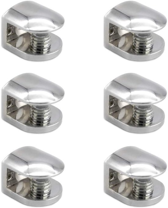 Glasklemmen, verstelbare glashouders, solide zinklegering, klembevestiging voor 6-10 mm dik glas en acrylglas, 6 stuks