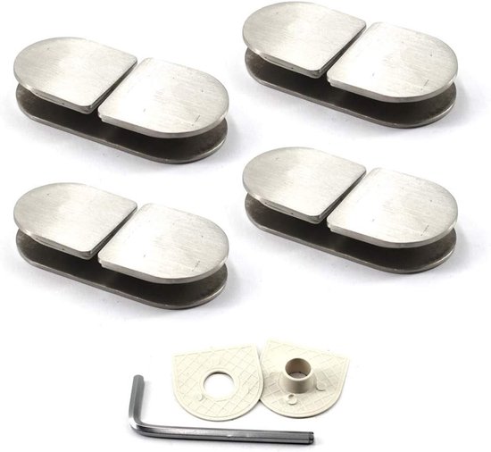 Glasplaatsteun voor 8-12mm glazen planken - RVS wandmontage clips, dubbele zijde, set van 4