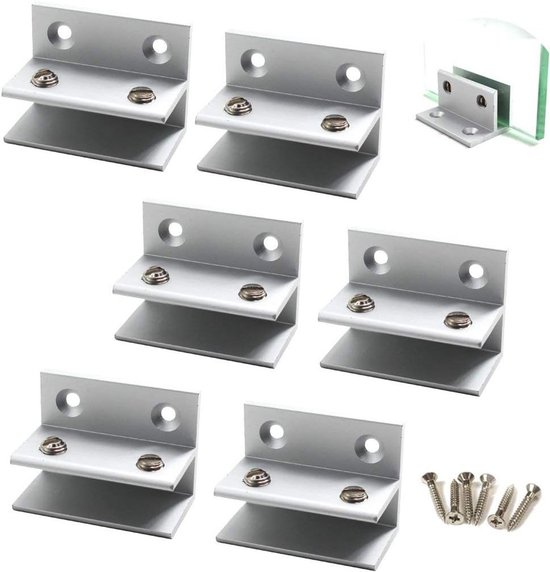 Glassteunbeugels van aluminium voor 5-10mm glasdikte met schroeven - Set van 6 stuks voor stevige bevestiging van Merkloos