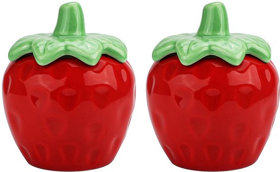 glazen met deksel, set van 2 vintage aardbeien-boerderijglazen met deksel, keramisch glas voor thee, suiker en meel, opslag, 260 ml