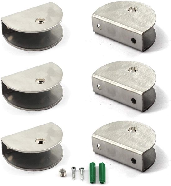Glazen Plankhouder van RVS, 9-14 mm, Set van 6, Stevige Glassteun, Ideaal voor Wandplanken en Interieurdecoratie