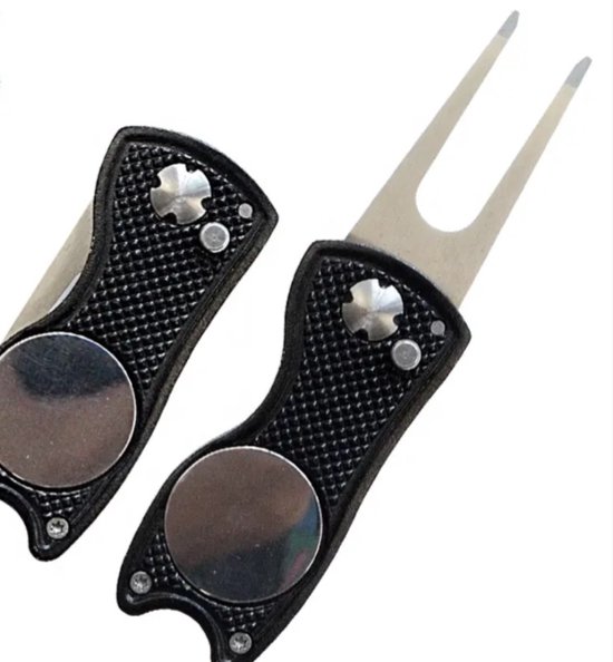 *** Golf Pitchfork Metaal Golf Accessoire - Green Marker Pitch Golfen - Zwart - van Heble® *** van Heble®