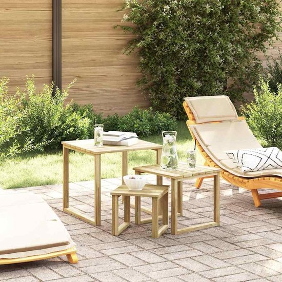 Grenenhouten tafel set van 3 natuur