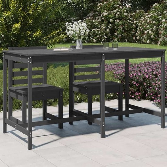 Grenenhouten tuintafel, grijs, 203,5 x 90 x 110 cm, stabiel houten frame, robuust tafelblad voor dranken en snacks, klassiek design voor terras, balkon en tuin