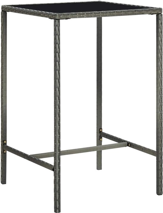Grijs, 70 x 70 x 110 cm, van polyrotan en gehard glas, statafel met gepoedercoat stalen frame en weerbestendig PE-rotan, ideaal voor dranken en snacks