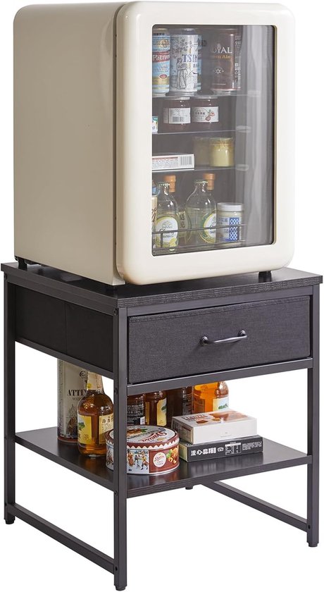 Grote Bijzettafel met Stoffen Lade, Verstelbare Opbergplank 50 cm, Vierkante Salontafel, Koelkaststandaard voor Studentenkamer, Grote Printerstandaard voor Kantoor, Zwart YD-TM156B