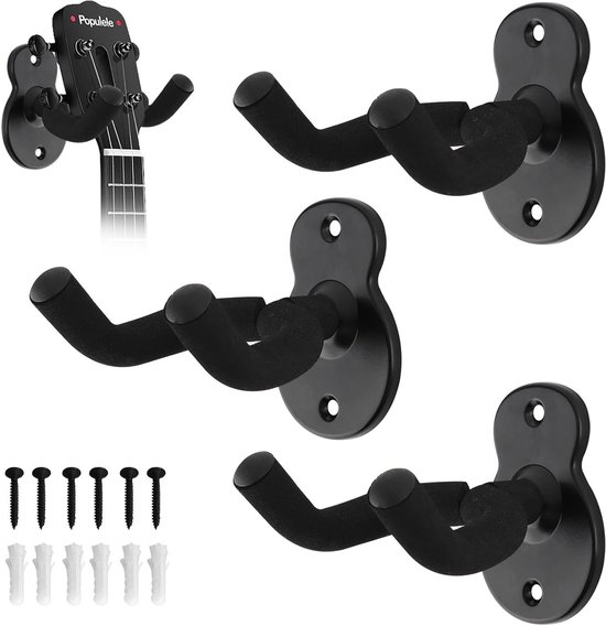Guitar Wall Mount voor Gitaren, Bas, Ukulele en Mandoline - 3 Stuks Met Beschermende Spons