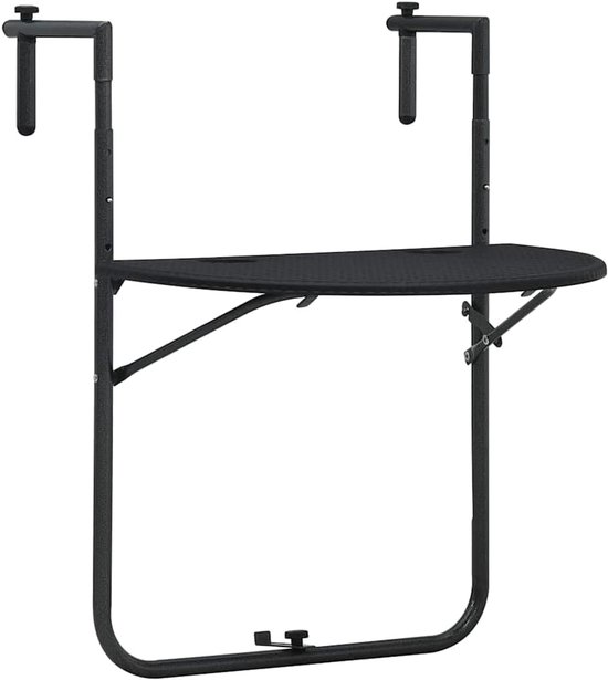 Hangend 60x64x83,5 cm rattan-look kunststof zwart opklapbaar weerbestendig met 3-standige hoogteverstelling voor drankjes bloempotten tuingereedschap