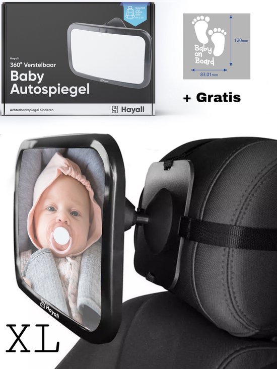 HAYALI® Autospiegel Baby 360° Verstelbaar voor Hoofdsteun Autostoel -Achteruitkijkspiegel XL- Achterbankspiegel Kinderen -Baby Veiligheid Accessoires - Zwart van HAY