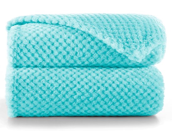 Henry knuffeldeken van 150 x 200 cm, turquoise, deken, microvezel, woondeken, sprei, fleece, zacht, behaaglijk, Scandinavische stijl, cyaanblauw