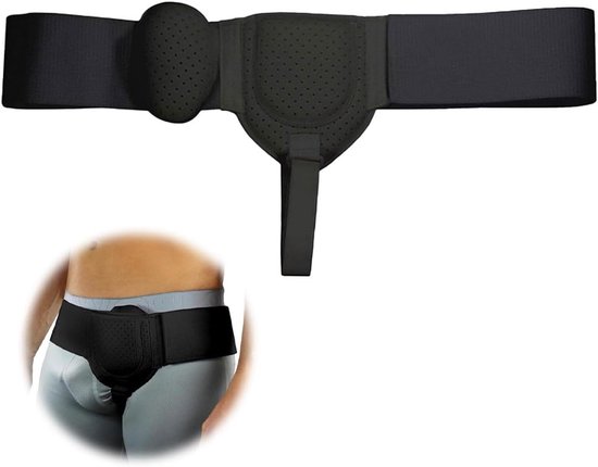 Hernia gordel voor mannen - Inguinale hernia ondersteuning, buikgordel na operatie, comfortabele leistenbruchgürtel, eenheidsmaat, zwart