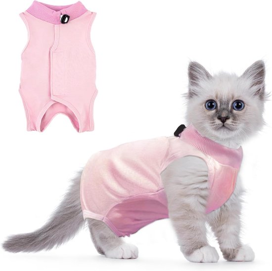 Herstelpak voor Katten na Chirurgie, Comfortabel en Ademend, Ideaal voor Abdominale Wonden, Geschikt voor Kleine Rassen (S, Roze)