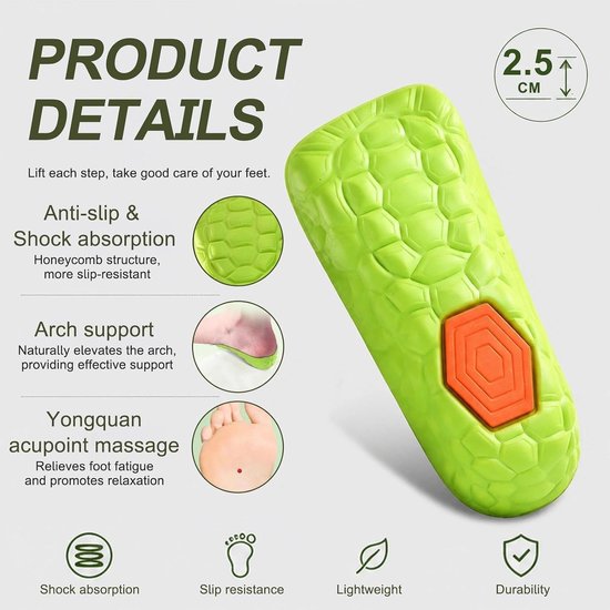 Hielwiggen 2,5 cm voor schoenen, zachte antislip hielverhoging, orthopedische ondersteuning, verlichting van voetvermoeidheid en achillespees klachten, ideaal voor dagelijks gebruik