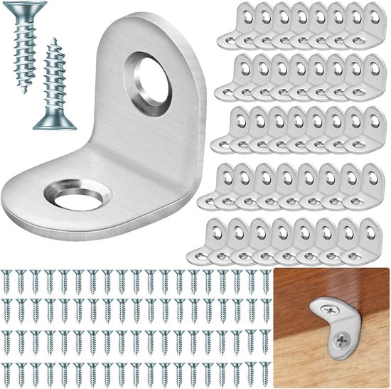 High Heels 40 stks L Beugels Hout Hoek 90 Graden Rechte Hoek Rvs Gezamenlijke Bevestiging w/Schroeven voor Planken Meubelkast (20MM), Zilver
