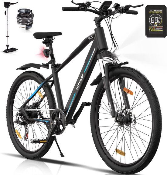 Hitway Elektrische Fiets BK7S - 26Inch Mountain EBike met Afneembare 36V 12Ah Lithium Batterij - City Commuter E-Bike met 250W Motor - 7 Versnellingen - IP54 Waterdicht van Hitway