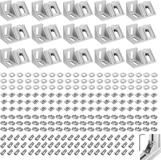 Hoek van 30 stuks, 40 x 40 cm, groef, 8 aluminium hoeken, bevestigingsmateriaal, hoekverbinding, hoekverbinding, hoekverbinding voor steunprofiel, 3D-printer, CNC-router, doe-het-zelfprojecten