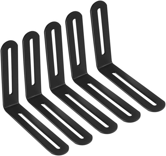 hoekbeugels Verstelbaar, 120x100mm Hoeksgewijs Beugel Hoeksteun, Metalen Planksteun, Meubelbevestigingsverbinding (Verpakking van 5, Zwart)