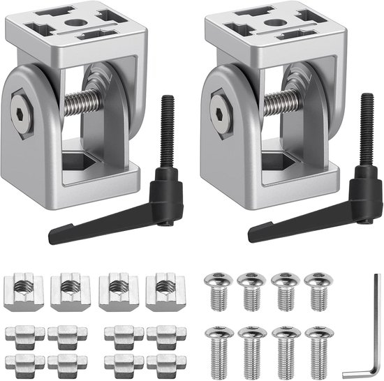 Hoekconnector voor 4040 aluminium profiel groef 8 flexibele scharnieren met klemhendel 180 ° draaibereik scharnierverbinding van zinklegering (2 verpakking)
