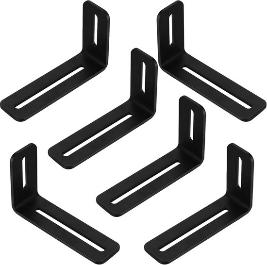 hoekhouders met 2 lange sleuven, 6 stuks L-vormige hoekhoeken voor meubels, hoekhouder, verstelbaar tot 90 graden, rechthoekige hoek, (101 + 60) x 30 mm/dikte 3 mm