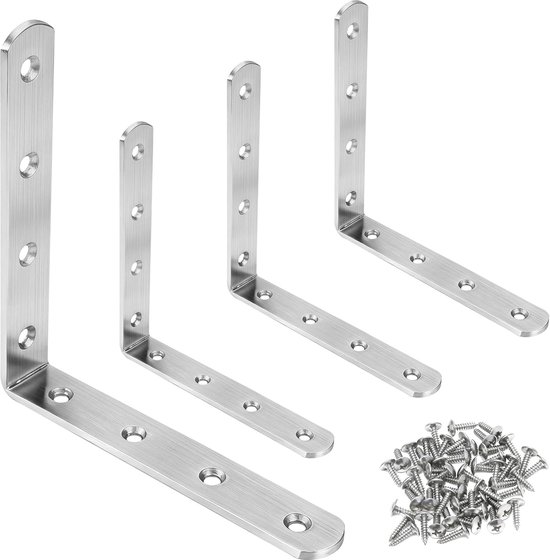 Hoekhouders van roestvrij staal, robuust, L-vorm, met schroeven, voor tafel, kast, stoel, geborsteld, 125 x 125 x 19 mm, 6 stuks