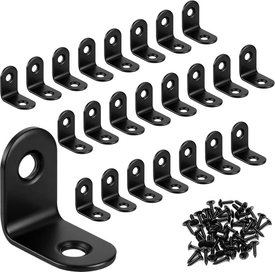 Hoekhouders van roestvrij staal, robuust, L-vormig, met schroeven, voor tafel, kast, stoel, zwart, 30 x 30 x 16 mm, 24 stuks