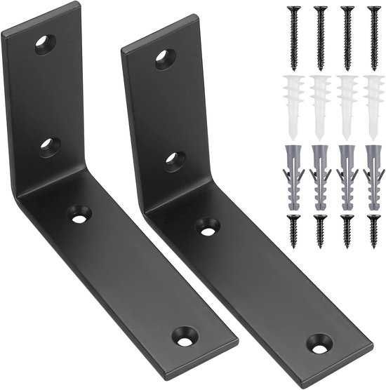 Hoeksteun voor Planken - 90 Graden Hoeksteun van Hoogwaardig IJzer voor Houten Meubels en Planken - Set van 2, Zwart, 125 x 100 x 38 mm, Stevige Plankdragers en Meubelondersteuning