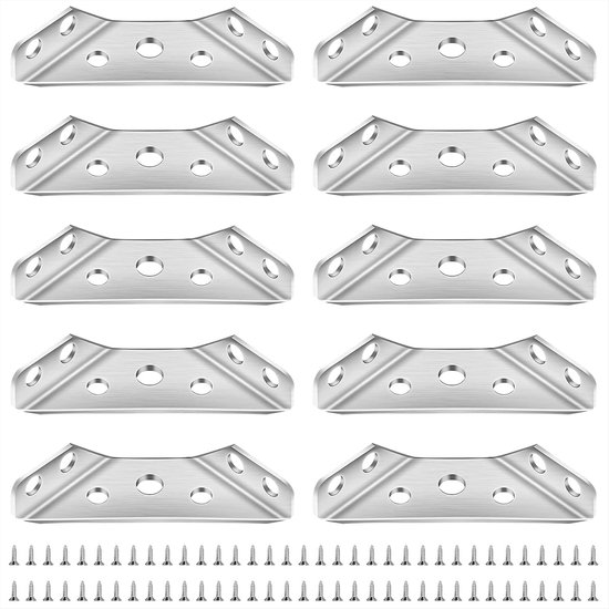 Hoeksteunen Set van 10, Driehoekige Klemmen voor Meubelverbindingen, RVS Hoekverbinders met Schroeven voor Versterking en Reparatie van Meubels (37 x 35 x 88 mm)