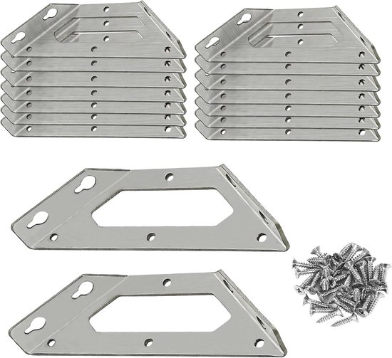 Hoekverbinders, roestvrij staal, 12 stuks, hoekhoeken, metaal, hoekhoeken, universele driehoekige steunen voor tafels, stoelen, planken (driehoeksteun middel)