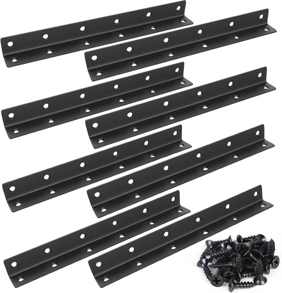 hoekverbinders, zwart, 275 x 27 x 27 mm, hoek 90 graden hoekverbinder, roestvrij staal, meubelverbinder, hoek voor planken, meubels, kasten, 8 stuks
