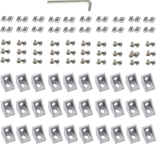 Hoekverbindingen voor aluminiumprofielen, set van 20, 28 mm, met schroeven, voor 20 x 20 serie, 6 mm groef (zilver, 30 stuks x 2028)