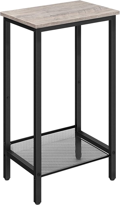 Hoge bijzettafel, industriële eindtafel/telefoontafel met verstelbare gaasplanken, kleine hal-tafel, laptoptafel voor kantoor, hal, woonkamer, grijs-beige en zwart BG03DH01