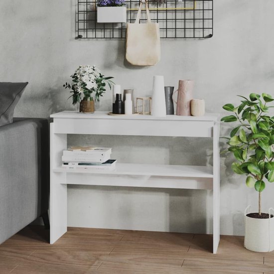 Hoogglans-wit, 102 x 30 x 80 cm, van houtmateriaal, haltafel als bijzettafel voor sleutels, planten en decoratie, ruimtebesparend, voor hal, woonkamer en kantoor