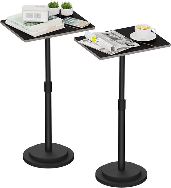 hoogte verstelbare bijzettafel, koffietafel, klein nachtkastje, voor woonkamer slaapkamer, nachtkastje, set van 2, zwart, GBZ002RB-2