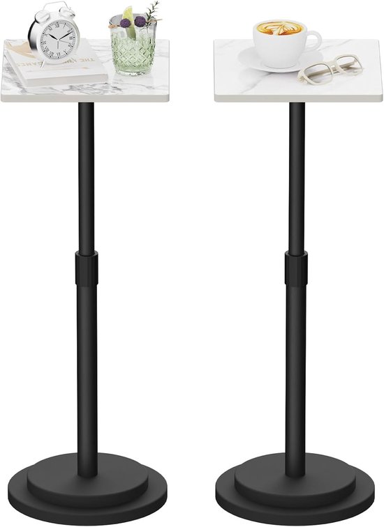 hoogte verstelbare salontafel, voor woonkamer, set 2, wit | Klein verstelbaar nachtkastje, lage tafel, bijzettafel, opbergplank, industriële stijl voor slaapkamer