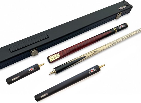 Hoogwaardige 3-delige Snookerkeu Set van Essen- en Ebbenhout | Inclusief Verlengstukken en Luxe Koffer van Merkloos