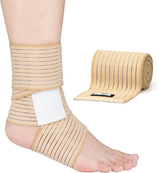 Hoogwaardige compressiewrap voor knie, elleboog en enkel - elastische ondersteuning voor sport, training en fitness, beige, 90cm