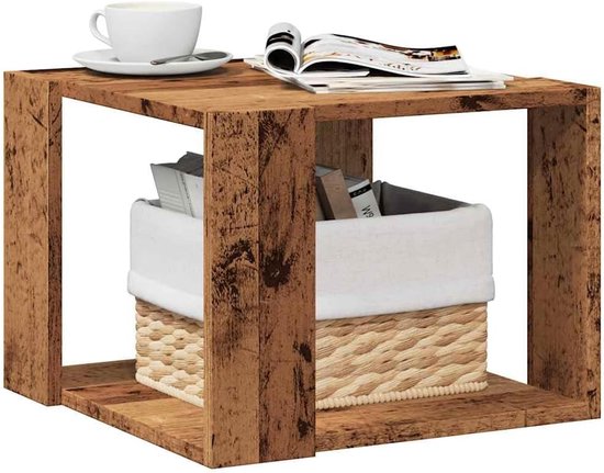Hout stabiel opbergsalontafel 40x40x30 cm oud houtkleurig