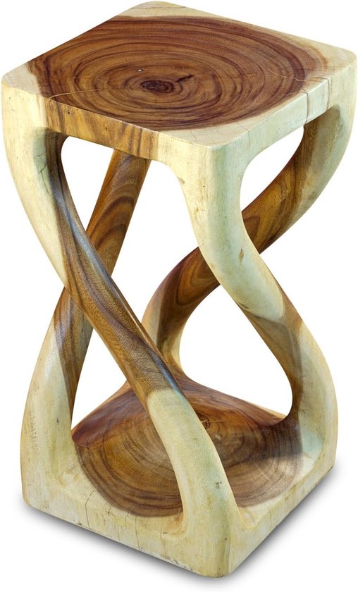 Houten bijzettafel BUENG - Suar massief hout nachtkastje of bloemenkruk van massief hout van houten