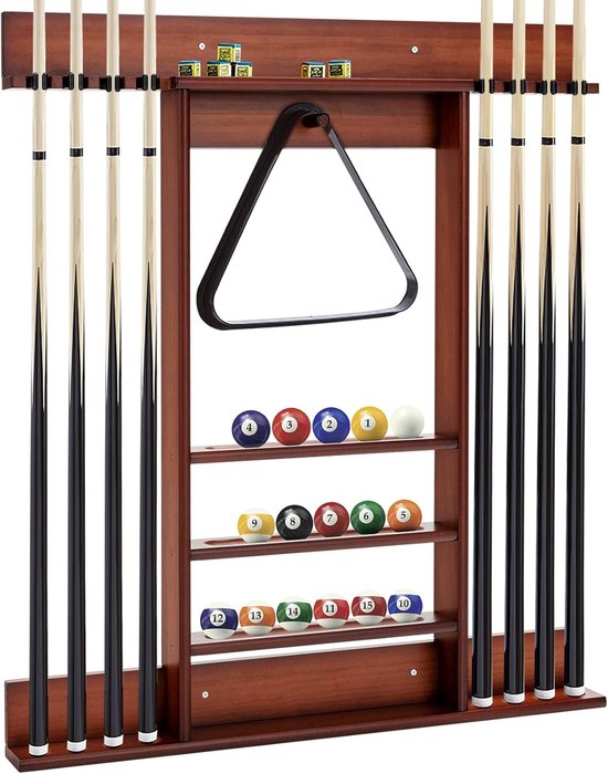 Houten Biljartkeu Standaard Wandmontage met Ballenrek en Plank van Merkloos