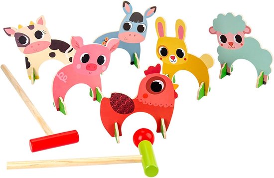 Houten Biljartspel - Dierenspel Tuinspel - Familie Buiten Spelen - Ontworpen voor alle leeftijden - 44 x 18 cm